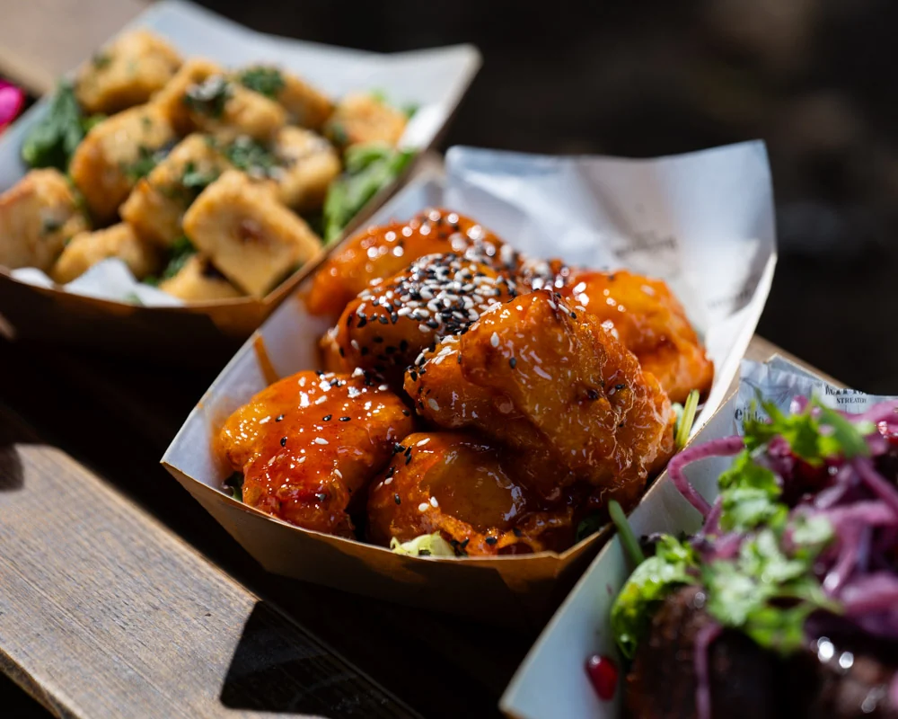 An assortment of Streatery nibbles served in trays